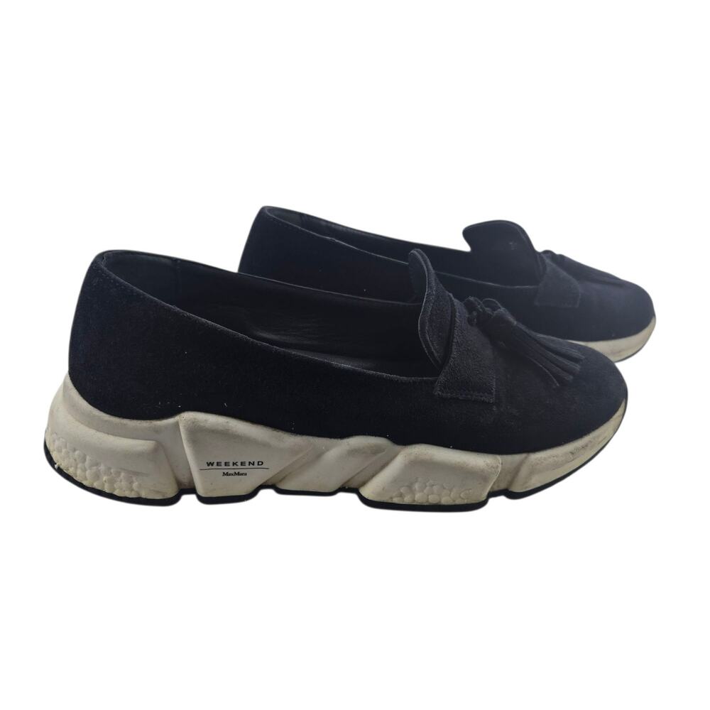 Weekend MaxMara Blue Suede‎ Platfprm Loafers Womens 7 37 Tassel Casual Designer